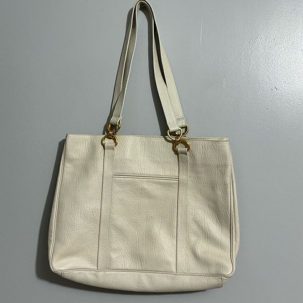 Large Ganson Shoulder Leather Handbag Off White Briefcase